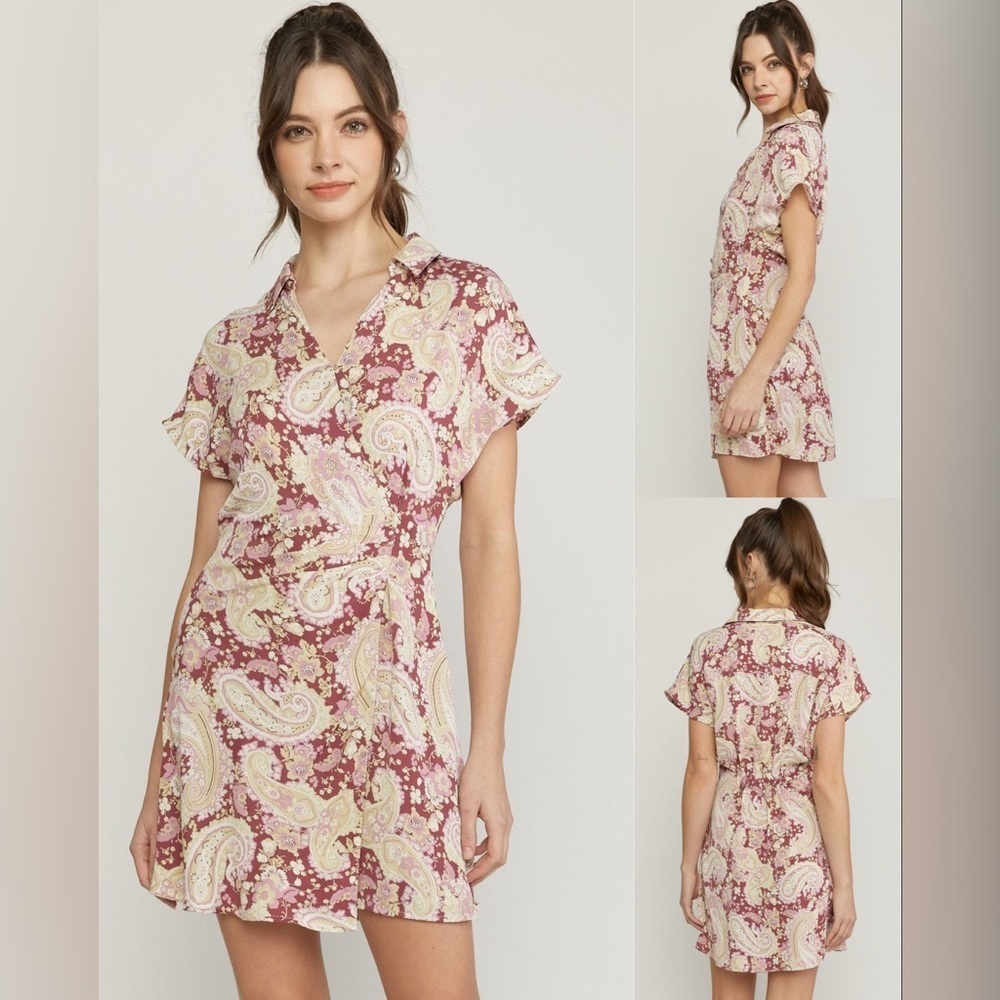 3-Pack Pink Paisley Wrap Dress